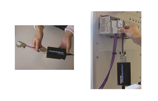 Fig. 1 (à esquerda) - Proficore e cabo de ligação à rede Profibus | Fig. 2 - Método de ligação do kit à rede Profibus